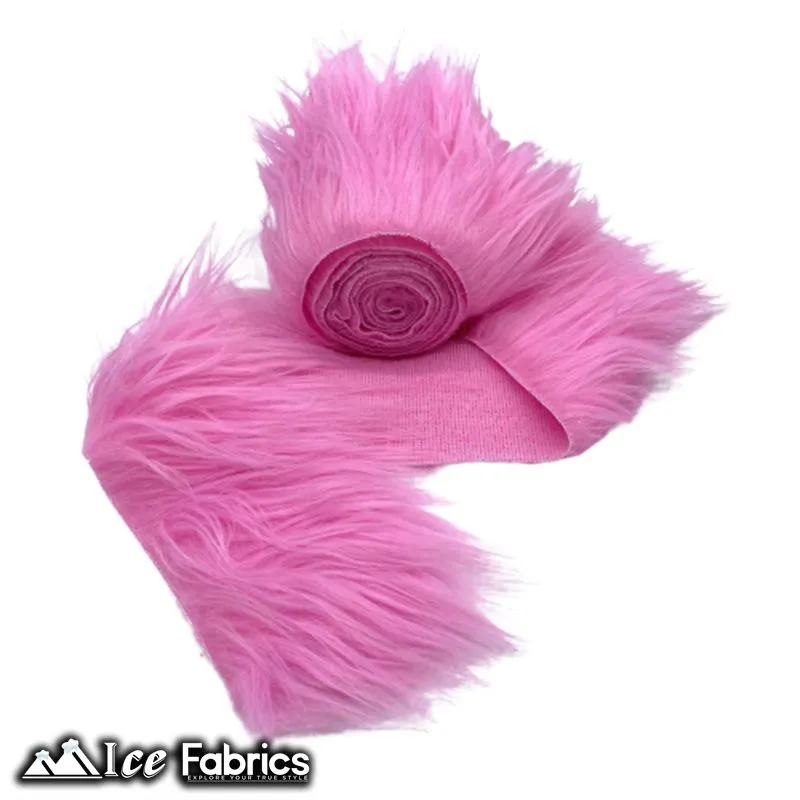 Bubble Gum Shaggy Mohair Strips Ribbon Faux Fur Fabric Pre Cut Roll